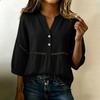 Women Loose Fit V Neck Button Front Casual Top Long Sleeve Cotton Linen Blend Pullover Shirt Lightweight Breathable Blouse