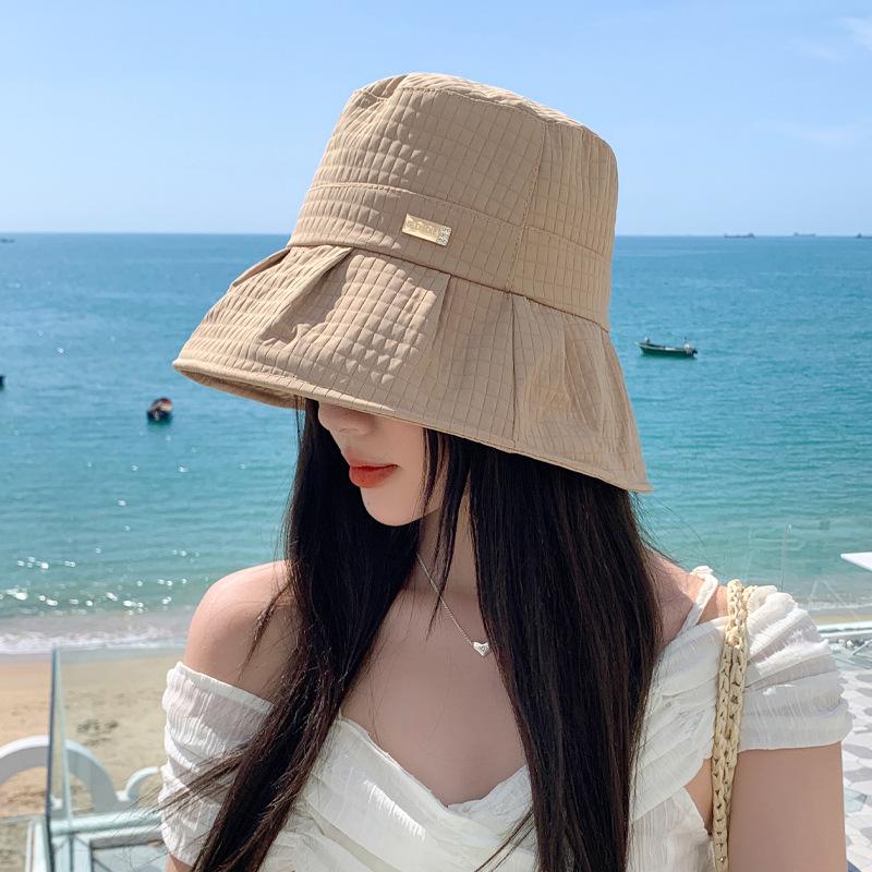 Hat women's fashion big head circumference metal standard bucket hat sun protection sun hat summer face small sun hat