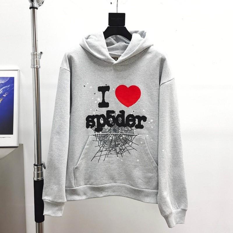 Felpa Sp5der Oversize Spessa in Pile con Stampa a Foglia Ragnatela Design Uomo Inverno Casual