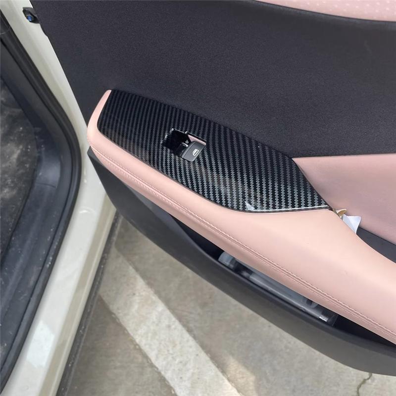Car Window Lift Switch Button Cover Interior Door Armrest Trim Panel LHD For BYD Dolphin Mini/BYD Seagull-A87Q Carbon Fiber Color