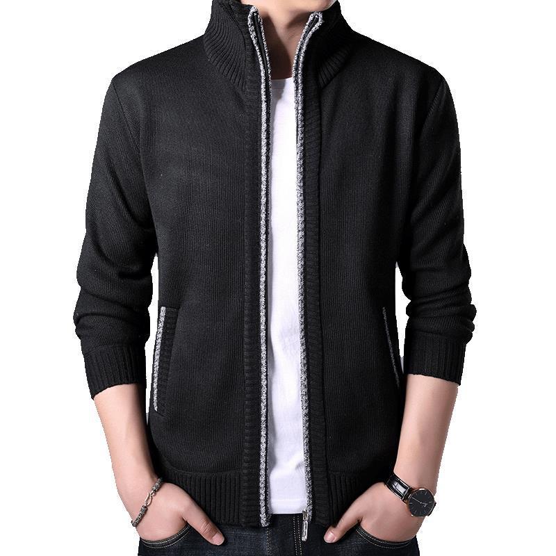 Herren Dickes Fleecegefüttertes Strickjacken-Sweatshirt mit Reißverschluss