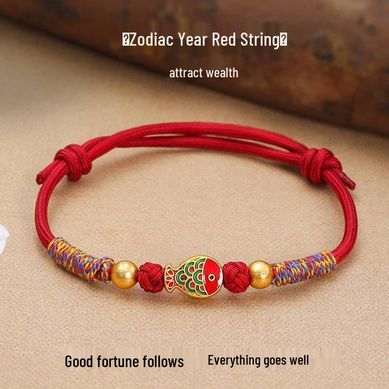 Brățară Etnică Nouă cu Șnur Roșu cu Accesorii din Aliaj Electroplacat pentru Bărbați și Femei - Design în Cinci Culori pentru Festivalul Bărcilor Dragonului.