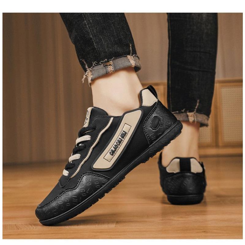 Mens Breathable Leather Upper Casual Sneakers Soft Soled Lace Up Sports Shoes