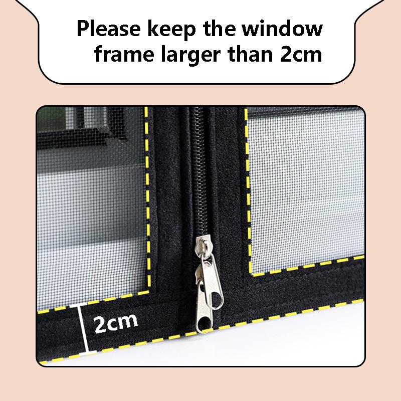 Schwarzes Moskitonetz und Fenstergitter, resistent gegen kleine Mücken, mit flexiblem Reißverschlussdesign zum Öffnen und Schließen.