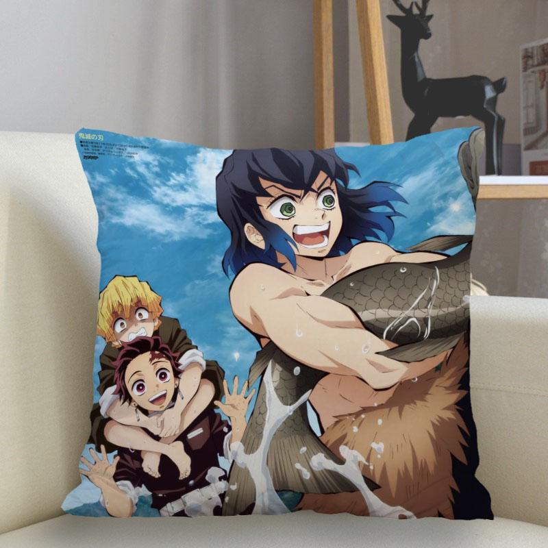 Funda de Almohada 45x45cm Poliéster Demon Slayer Decoración Sofá Funda de Cojín Funda de Almohada Decoración Hogar