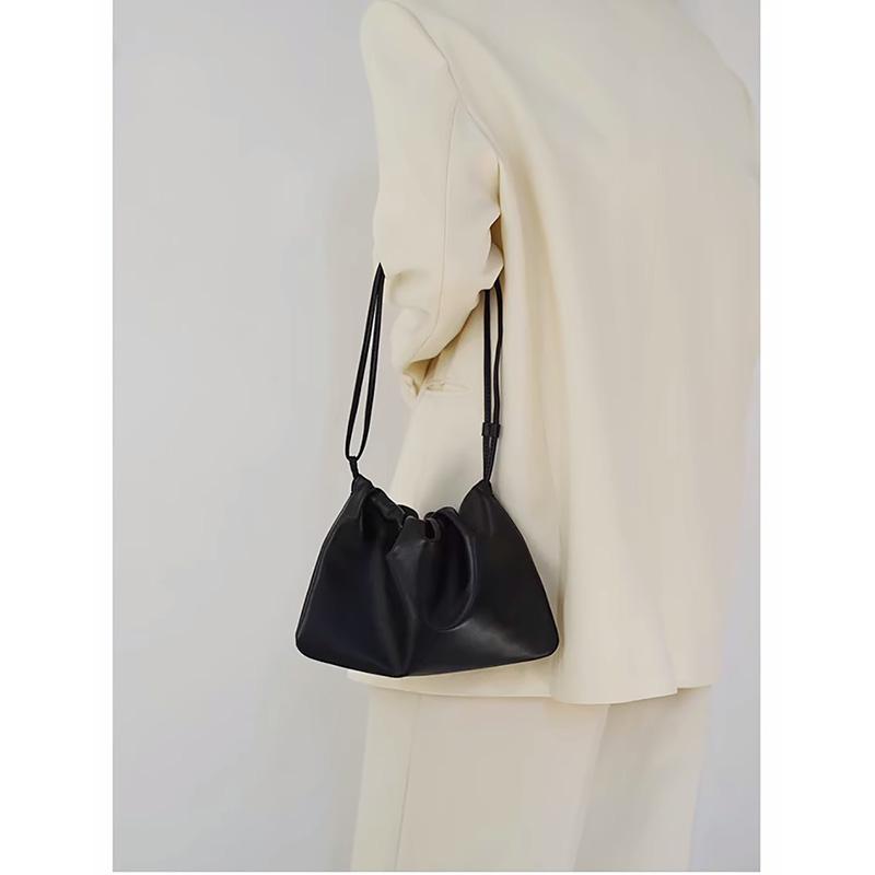 Fashion Red Soft Leather Single One Shoulder Crossbody Bag Korean Pleated Portable Underarm Bag Women's  New Lace-up Handbag