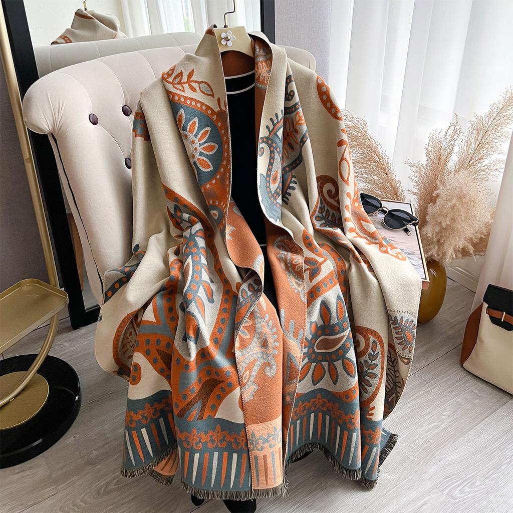 Retro Scarf Cashew Temperament Versatile Shawl Fashion Jacquard Outer Cape Scarf Cold Women's Double-sided