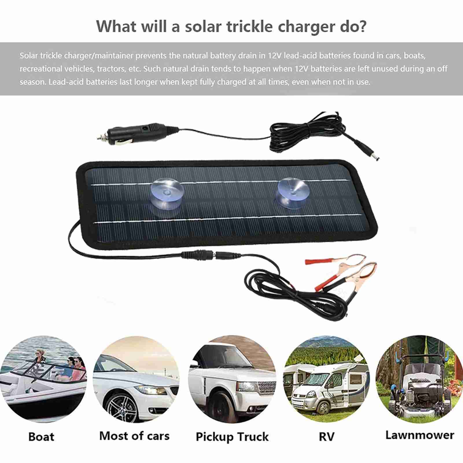 

Car Solar Charger Car Portable Solar Panel Trickle Charging Kit 18V 20W for Vehicles Boat Motorbike чёрный