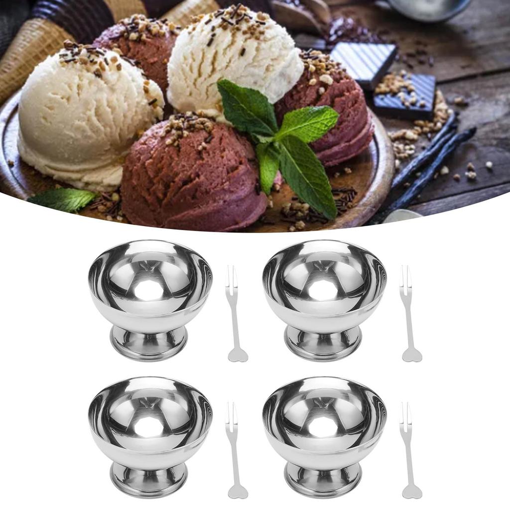 Metal Pudding Cups, 4 Ice Cream Bowls, Stainless Steel Space-Saving for Parties