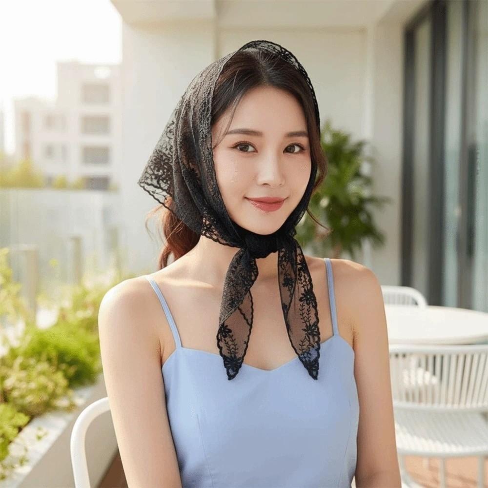 Lightweight Lace Triangle Scarf Sunscreen Ramie Head Scarf Bag Accessories