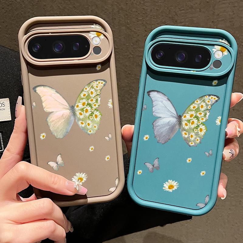 Fresh Daisy Flower Butterfly Pattern Soft TPU Phone Case For Google Pixel 9 Pro XL 8 Pro 8A Lens Protection Matte Shockproof Bumper Cover