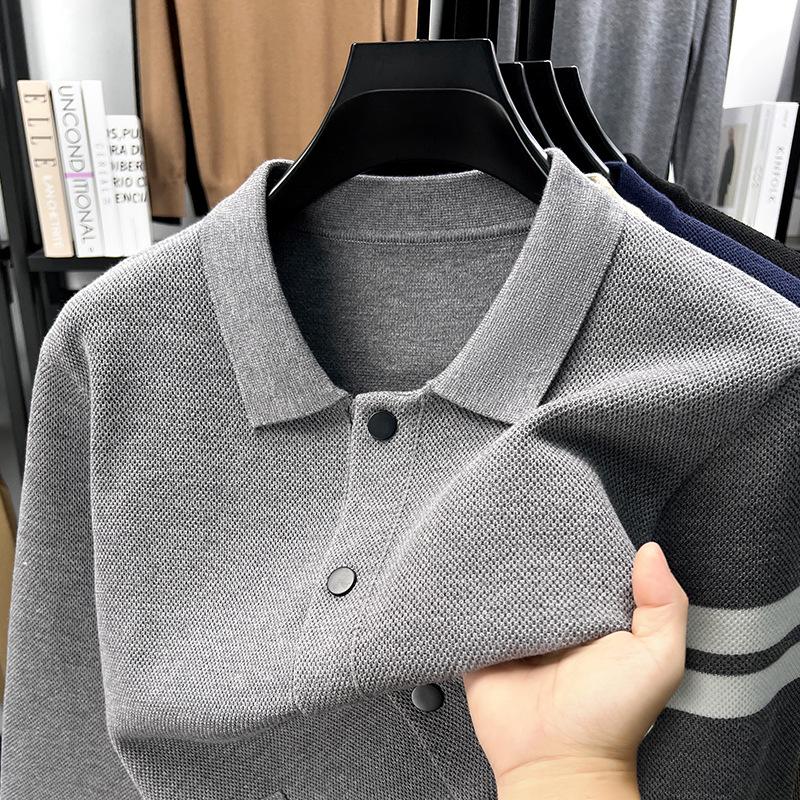 

Men s Autumn/Winter Lapel Long Sleeve Knit Cardigan Sweater - Casual, Versatile Outerwear XL сірий колір