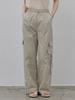 LE STUDIO Side Pocket Crinkle Pants Khaki Beige