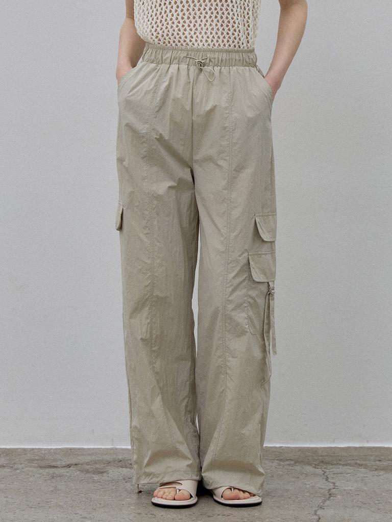 LE STUDIO Side Pocket Crinkle Pants Khaki Beige