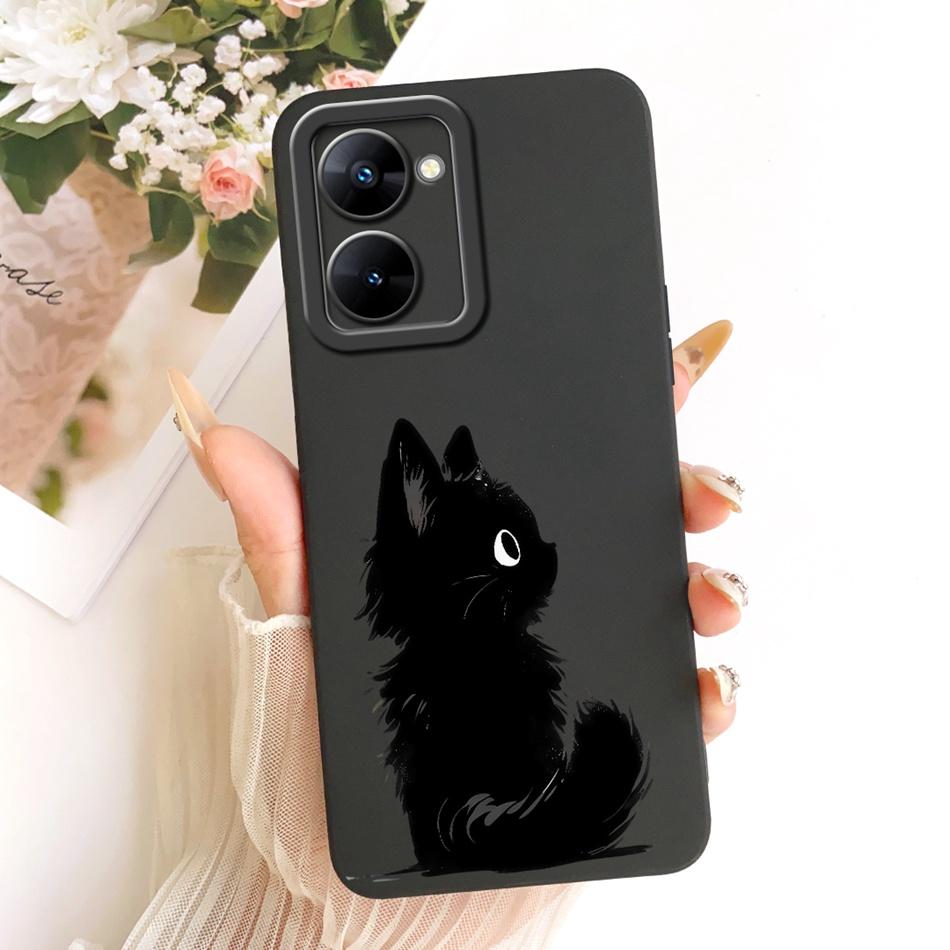 For Realme V30 V30t RMX3618 RMX3619 Cute Cat Flower Cartoon Phone Case For RealmeV30 V30T 5G Soft Silicone Cover Bumpers