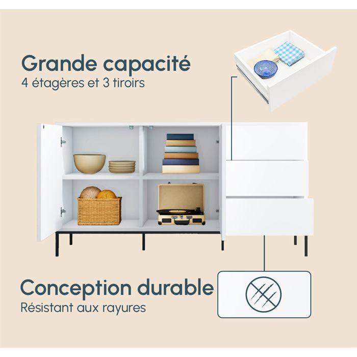 Buffet Bahut 2 portes et 3 tiroirs | 150 x 80 x 41 cm | Couleur Blanc | Finition mate | Rangement | Serena