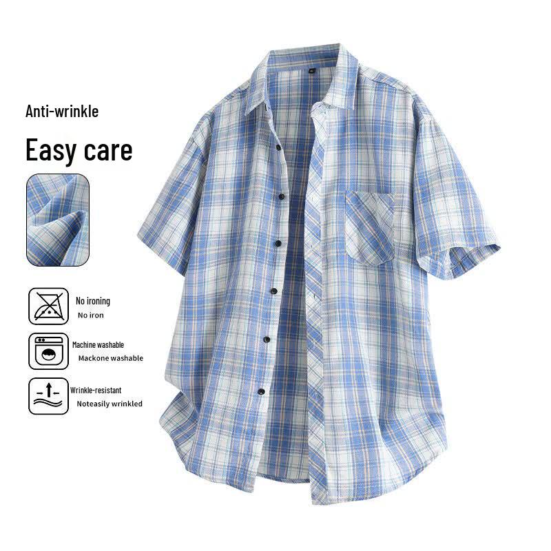 MEDE Korean Style Plaid Short Sleeve Casual Shirt 4XL
