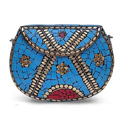 Bolso de mano de metal hecho a mano étnico con monedero de latón antiguo para mujer nupcial