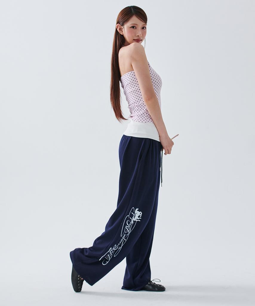 ESCAPEFROM [Escf X Hot Today] Horse Lettering Color Block Folding Sweatpants Navy