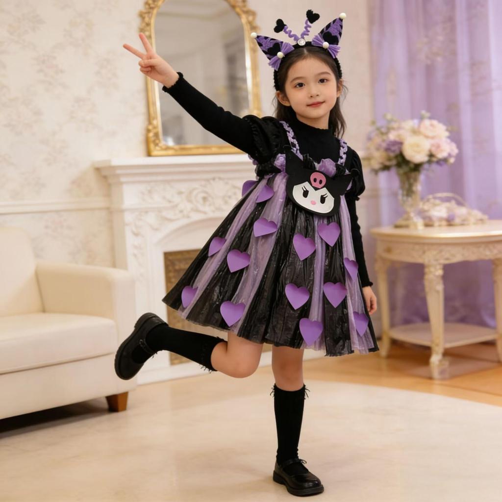 Eco-Friendly Handmade Kuromi Parent-Child Runway Outfits for Kids