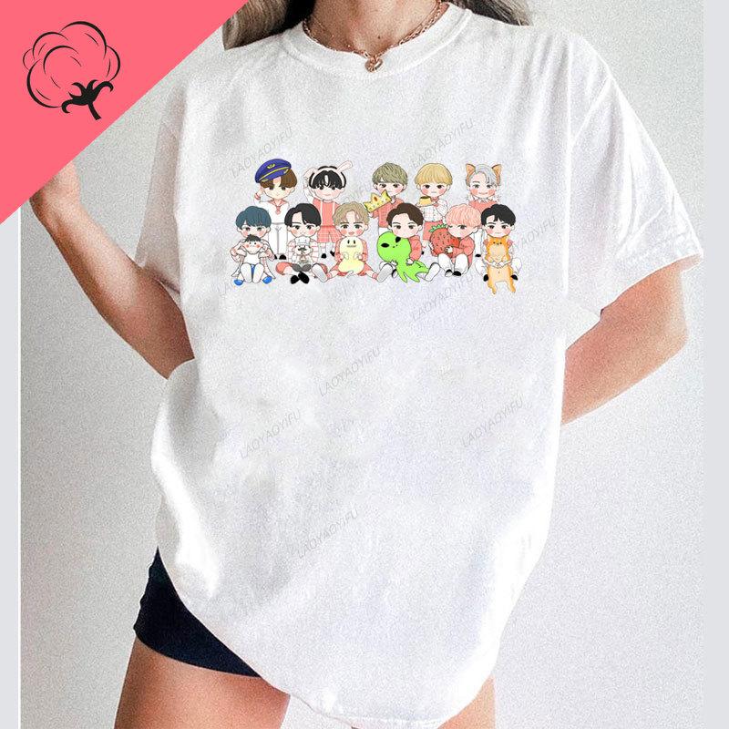 Unisex Women Hip Hop Streetwear Harajuku Camisetas The Boyz KPOP Streetwear TShirt Short Sleeve Cotton Graphic T Shirts Popular Tee