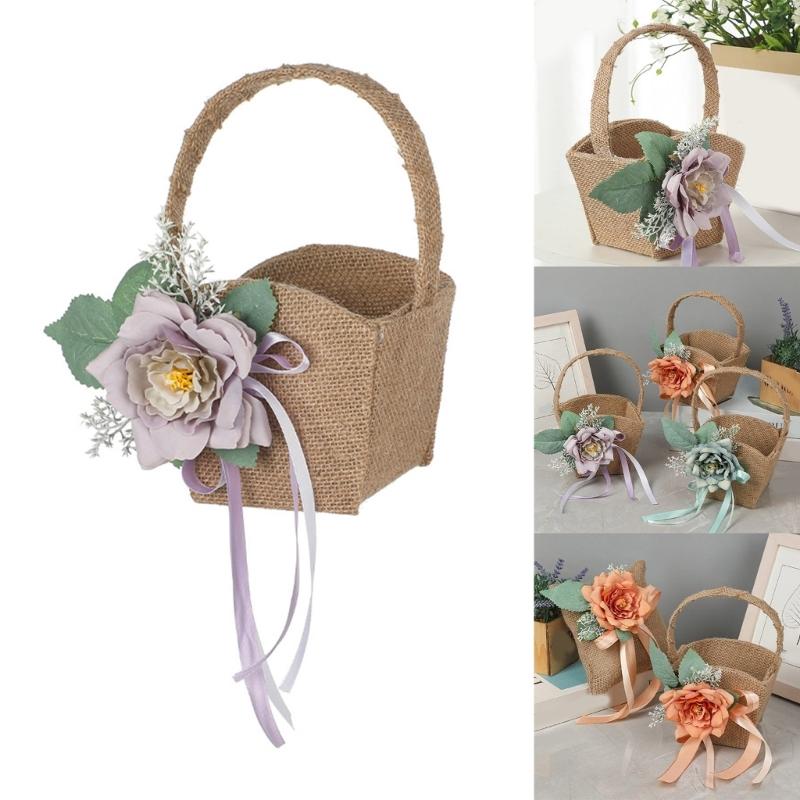 Handlicher Aufbewahrungskorb Leinen Blumenkorb mit Griffen Handgeflochtene Körbe Vielseitige Dekorationen Handgemachtes Geschenk