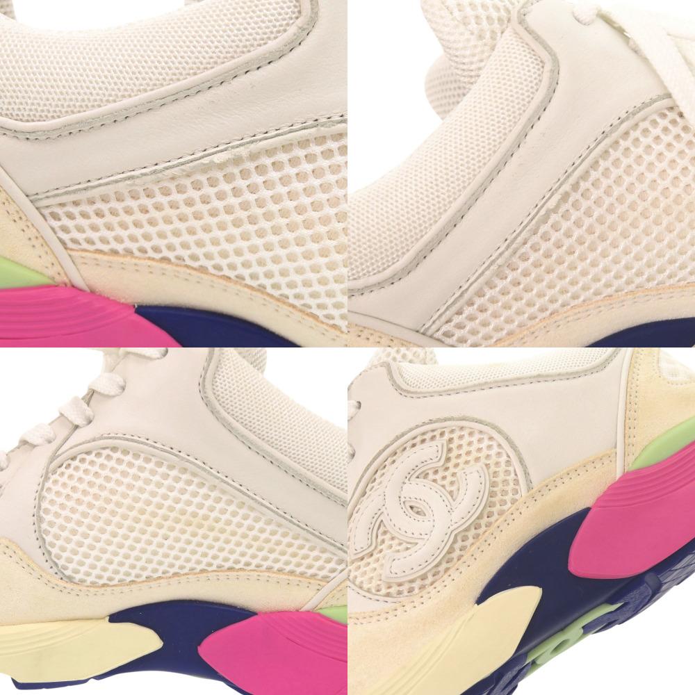 Used AUTHENTIC CHANEL G26582 CC Mark Sneakers White/Multicolore Leather/Suede