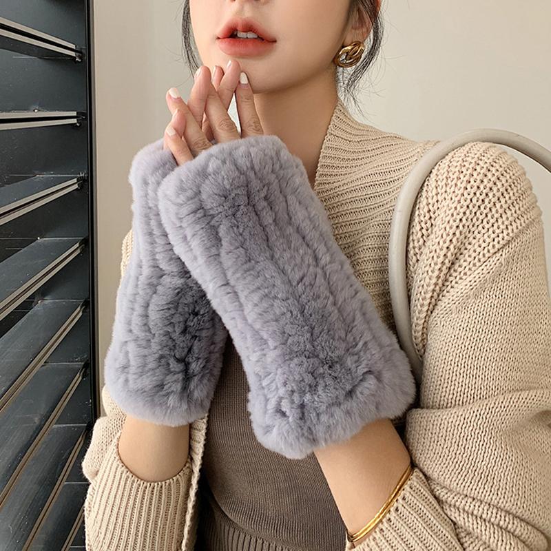 Winterhandschuhe aus echtem Pelz für Damen, warm, für den Außenbereich, 100 % echtes Rex-Kaninchenfell, dicke, natürliche, weiche Fäustlinge aus Rex-Kaninchenfell