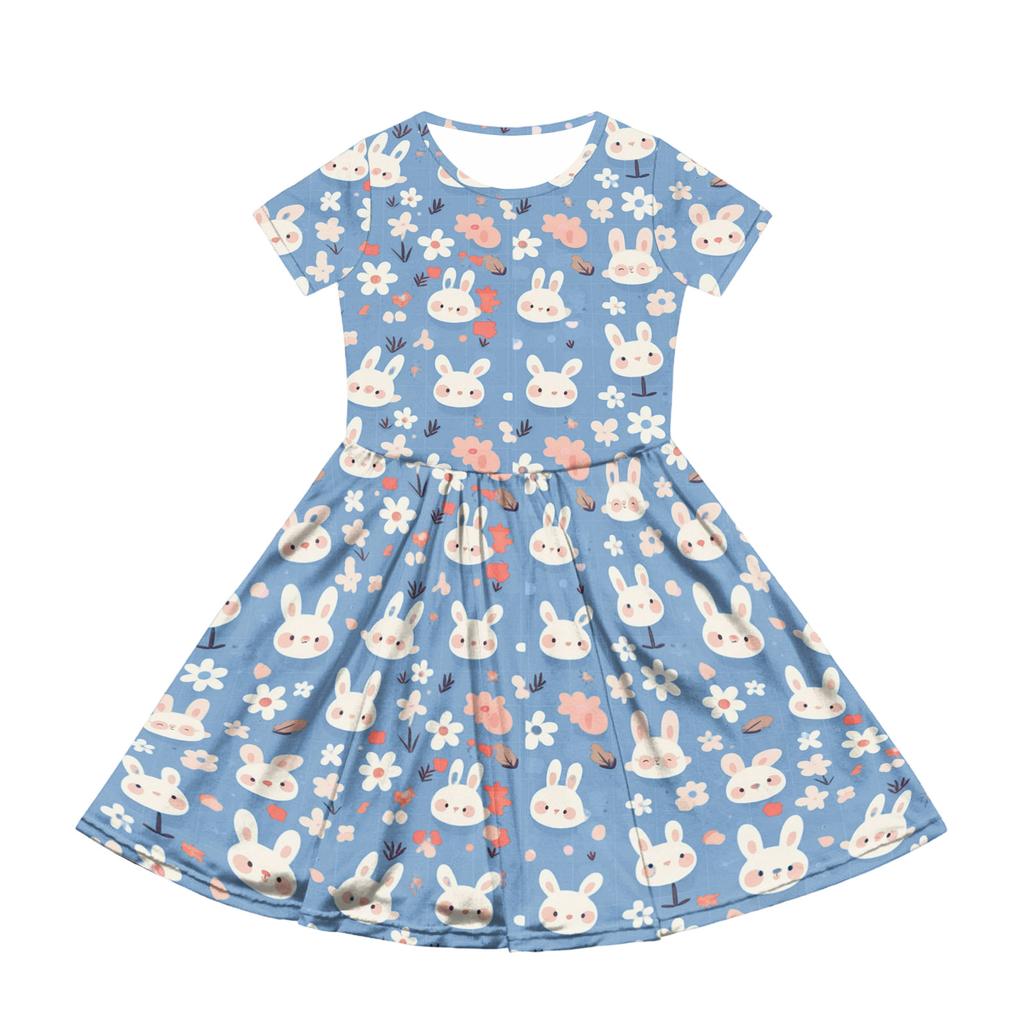 Girl Summer Dress Color & Print Short Sleeve Dress With Pocket Casual Dress Shorts Sleeve Party Dress Easter Day