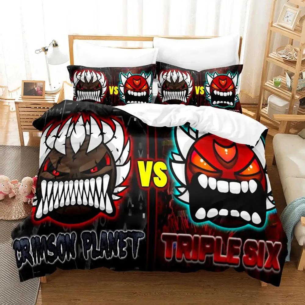 Angry Geometry Dash 3D Printed Cartoon Duvet Cover Set For Kids Bedroom Single Double Queen King Size Quilt Cover Pillowcase