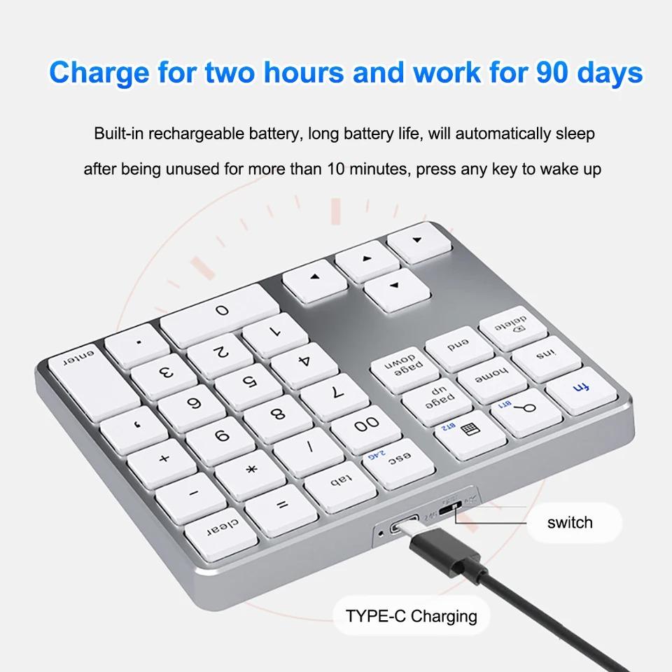 Dual Mode Numeric Keypad 2.4G Wireless Keyboard Bluetooth 5.0 Keyboard Digital Keyboard 300mAh Battery Rechargeable Numpad