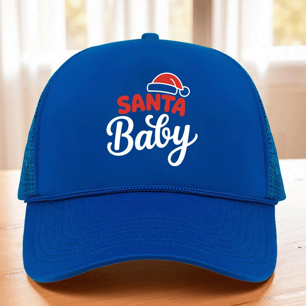 Christmas Pattern Mesh Trucker Cap with Hot Stamped Logo - Sunshade Baseball Hat