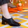 British Style Women's High Heels Woman Dress Shoes Round Toe Ladies Leather Shoes Diamond Decor Office Commute Comfortable Pumps