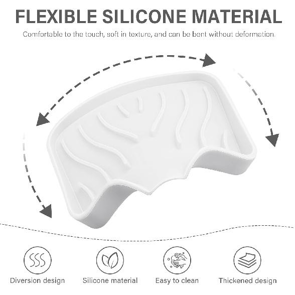 Silicone Soap Dish with Drain, SAISN Kitchen Soap Tray for Shower 2 Pack Self Draining Soap Dish Soft Bathroom Soap Holder for Kitchen Sink Flexible