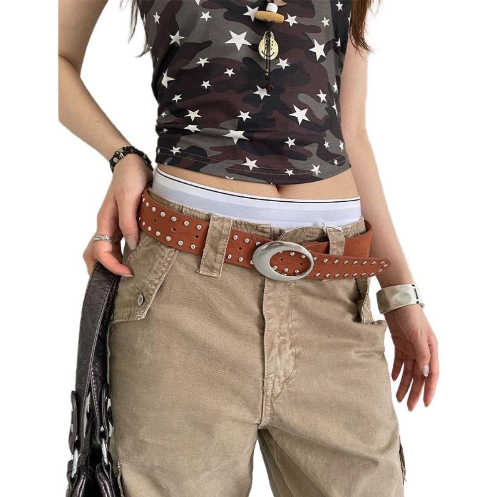 Retro Suede Rivet Belt Luxury Design Punk Waistband Business Waist Belt  Paired with Skirts Jeans