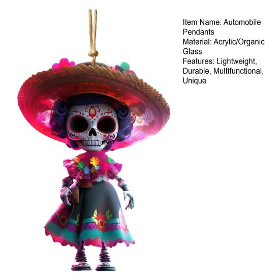 Halloweenská dekorace Lebka Panenka Přívěsek do auta Kreslená postavička Ozdoba Závěsná dekorace do interiéru auta