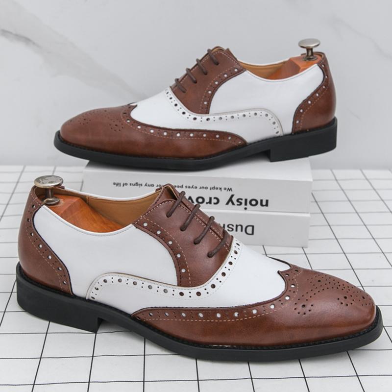 Classic Casual Business Shoes Men Retro White Brogues Leather Office Shoes Men Formal Social Wedding Dress Leather Oxford Shoes
