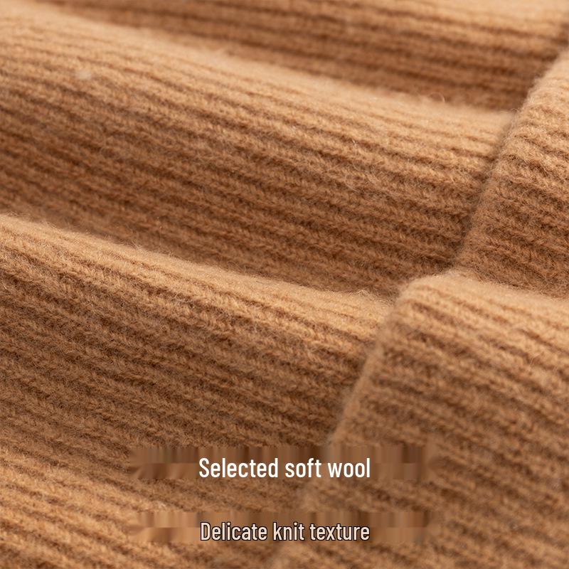 Premium Korean-Style Women's 100% Wool Knit Hat, Thickened for Warmth, Perfect for Autumn and Winter