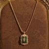 Vintage Emeral Green Glazed Pendant Necklace Shiny Gold Color Palace Style Summer Jewelry Bohemian Accessories for Women