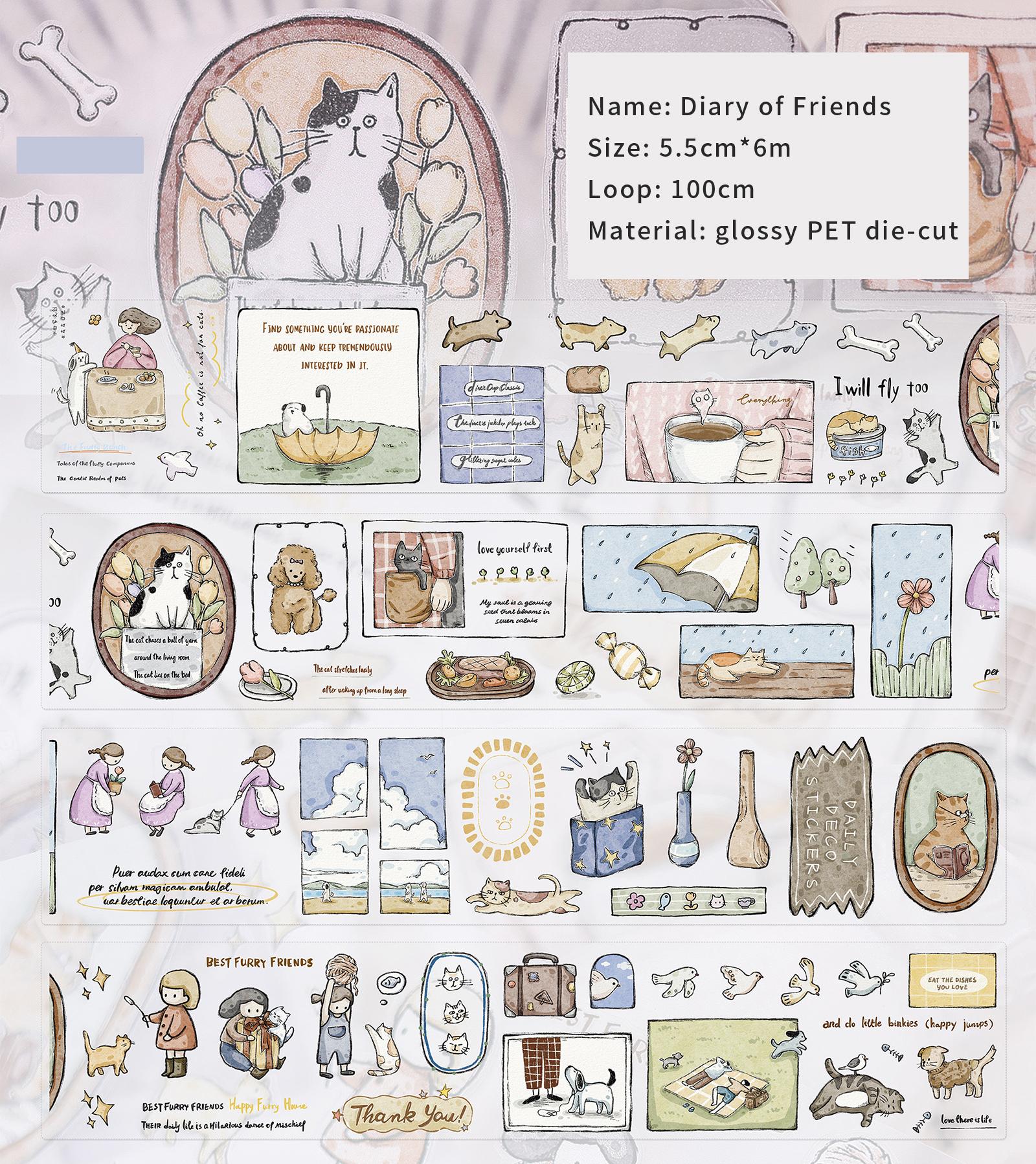 JIANWU 55mm*6m Vintage Kawaii Girl Pet Landscape Material Collage Scrapbooking PET Tape Creative DIY Journal Stationery