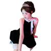 French pure desire temperament high waist and thin bow sleeveless dress small black short skirt