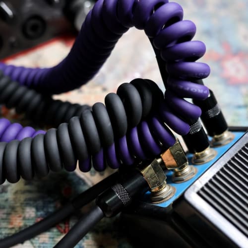 3m Guitar Coiled Cable, Bass Shielded, L-S Type, 6.35mm Stereo Plug, Instrument Cable (Purple)