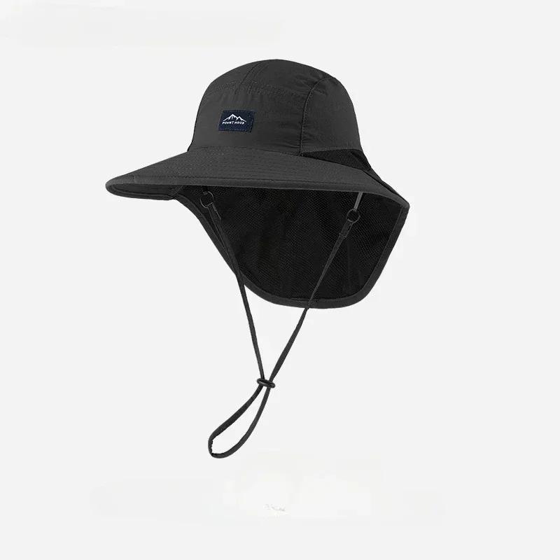 Summer Wide Brim Waterproof and Quick-drying Panama Caps Outdoor Visor Bucket Hats Mesh Breathable Sun Hat with Neck Flap Hiking