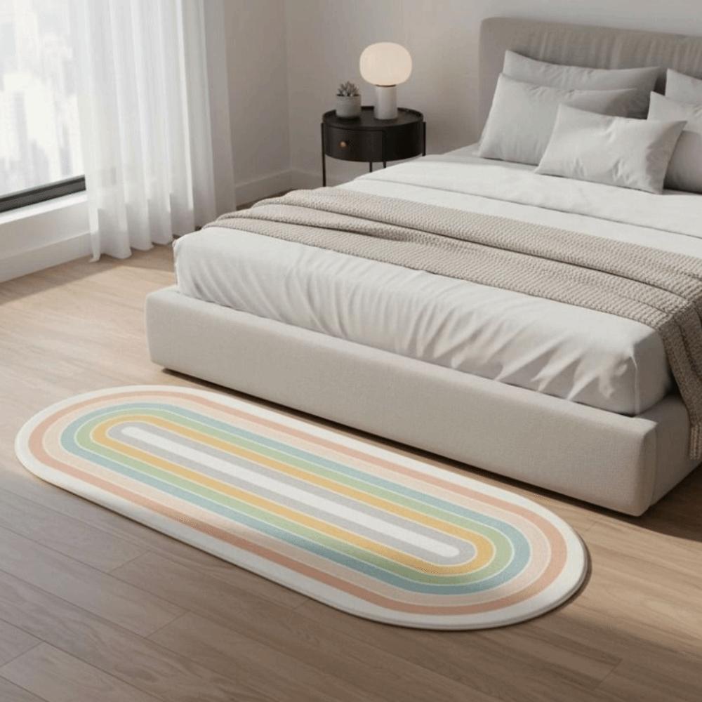 Long Strip Living Room Floor Mat Plush Doormat Colorful Oval Bedroom Rug  Sofa Area