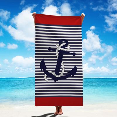 Microfiber Beach Towel Bath Towel Stripes Anchor Thin Absorbent Extra Large Towel for Beach Swimming Camping Yoga Bath Sports