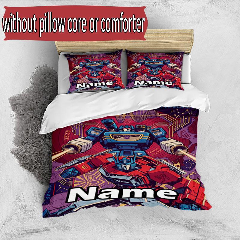 3pcs Duvet Cover Set (1*Duvet Cover + 2*Pillowcase, Without Core), Custom Name Transformers Pattern Bedding Set, Home Bedroom Decor Gift