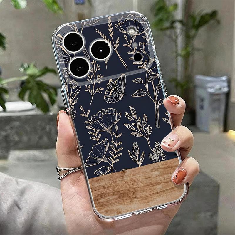 Pink Flower Pattern Clear Phone Case For iPhone 17e 17 16 15 14 13 Pro Max 17 16 Pro 16e 12 11 Transparent Shockproof Soft Cover