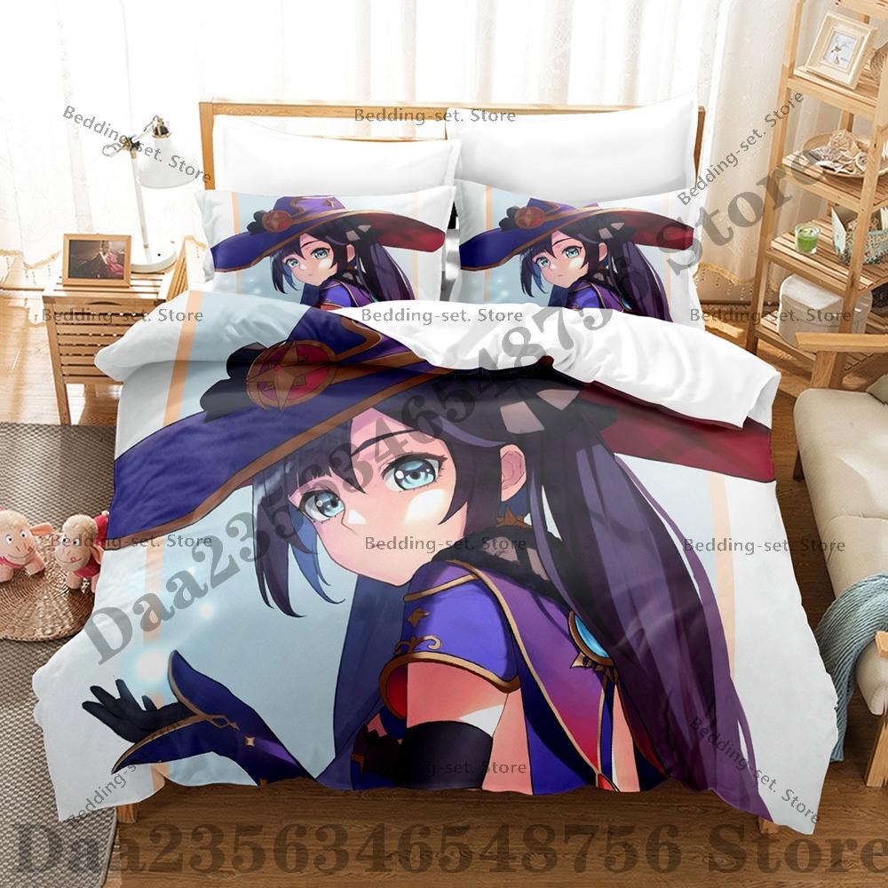Game Genshin Impact Mona Bedding Set Kawaii Three Piece Set Bed Set Adult Bedroom Duvetcover Sets Anime Bed Sheet Set