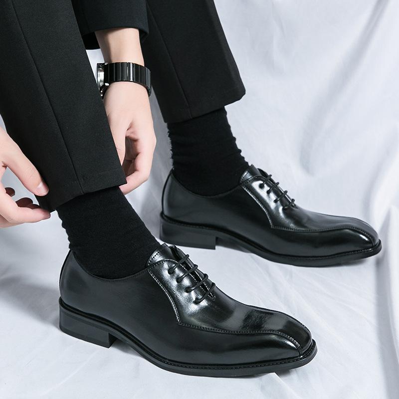 

Large size men s four-season versatile dress fashion business casual low-top leather shoes platform groom wedding shoes 38 чорний