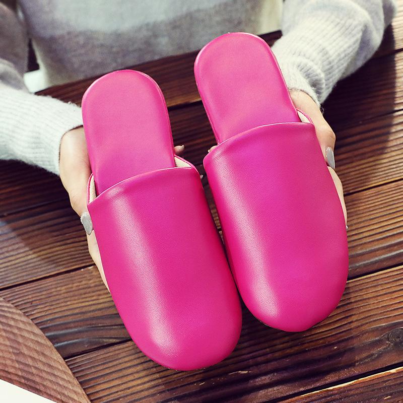 Fashion Women Slippers House Couple Indoor Summer High Quality PU Leather Flats Shoes  Close Toe Casual Non-slip Slides Female